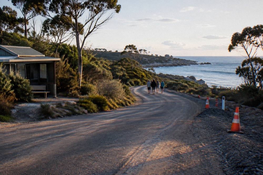 Evening road winding along the Tasmanian east coast near the ocean